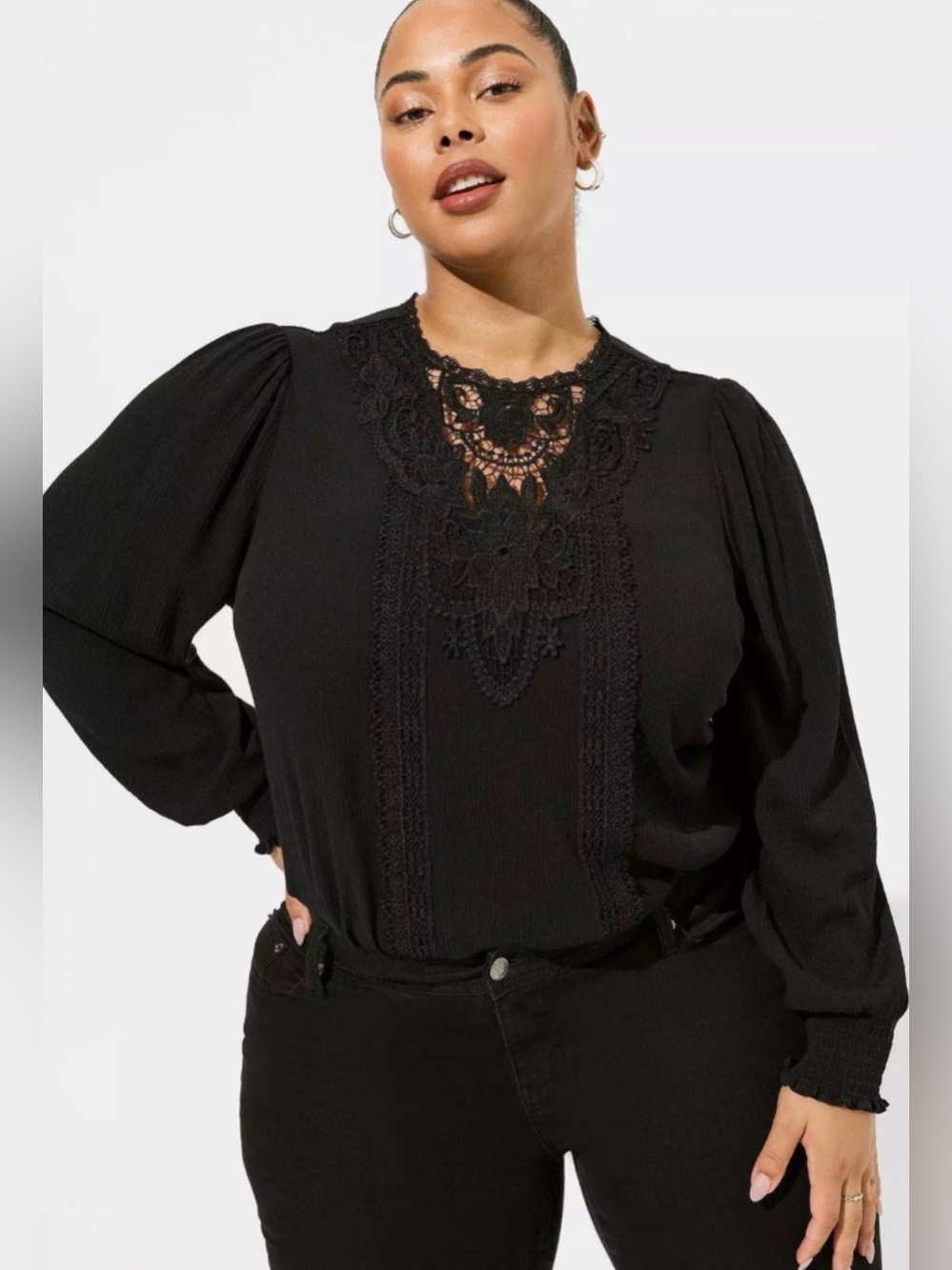 NEW Torrid Crinkle Gauze Crochet Yoke Blouson Sleeve blouse top NWT fall 4X